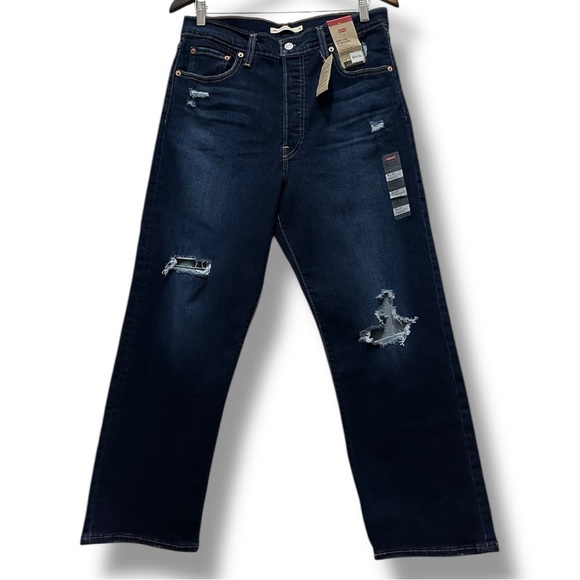 119 LEVI’S | NWT Straight Ankle Blue Jeans High Rise Distressed Dark Wash(31x27) - Picture 2 of 14